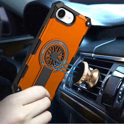 For Apple iPhone 17E /16E Texture Design Invisible Kickstand Case, MagSafe Compatible Hybrid Shockproof Cover, Car Mount Friendly Case Cover Cosmic Orange