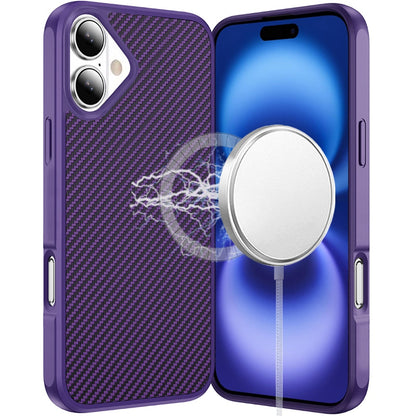 For Apple iPhone 17 (6.3") Carbon Fiber Design with Magnetic HQ 2.0mm Thick Hybrid Shockproof Rubber Hard PC Case Cover