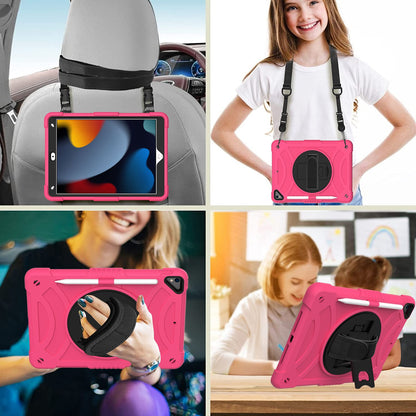 For 3-in-1 Tough Hybrid Shockproof Protector Silicone TPU with Pencil Holder, Kickstand, Hand & Shoulder Strap Hot Pink Tablet Case Cover