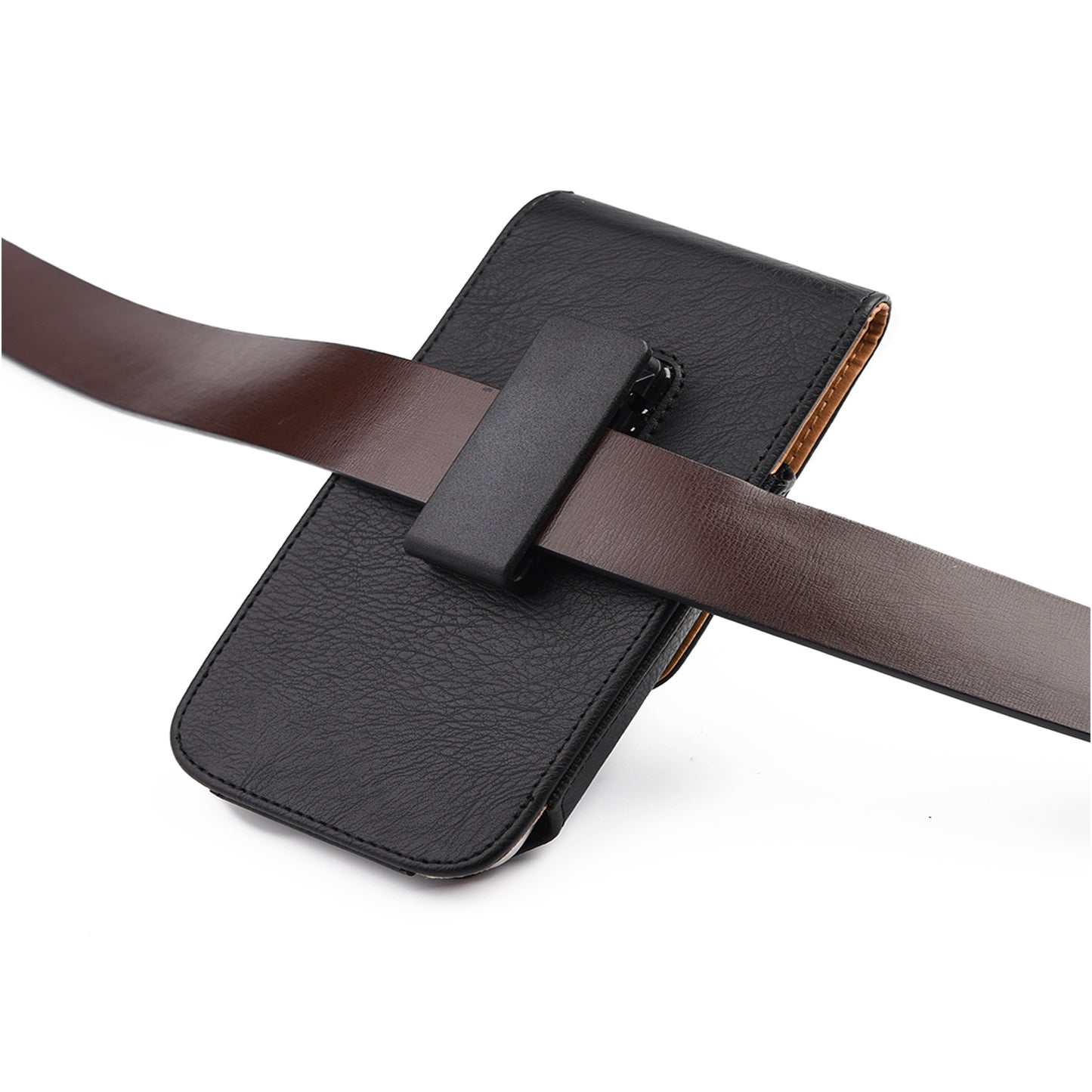 For Apple iPhone 16 Pro (6.3") Vertical PU Leather Cell Phone Carrying Case Pouch with Belt Clip Holster Universal Phone Holder Waist Pouch [Black]