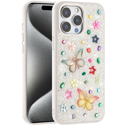 Phone Case for Apple iPhone 15 Pro Max 3D Butterfly Diamond Bling Glitter Shockproof Stylish Protective Luxury Hybrid Sparkly Durable Grip Design Cover White