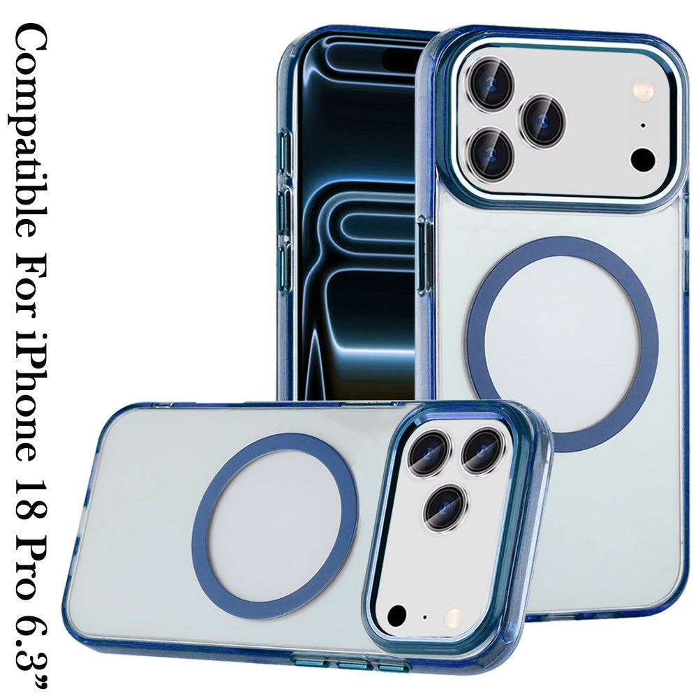 Phone Case for Apple iPhone 18 Pro Magnetic Clear Acrylic Metal Button Camera Guard Shockproof Transparent Slim Grip Premium Hybrid Cover