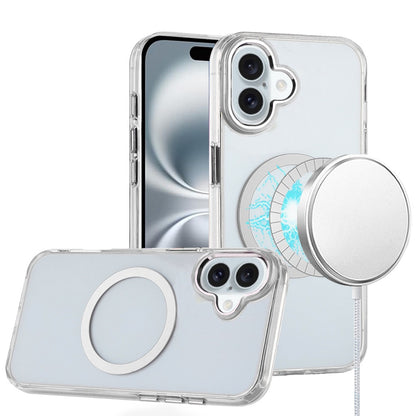 For iPhone 16 (6.1") Transparent Back Hybrid Case - Magnetic Circle, Color Frame, Metal Buttons, MagSafe Compatible Case Cover Clear