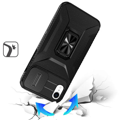 Phone Case for Apple iPhone XR Magnetic Ring Stand Camera Protection Shockproof Heavy Duty Kickstand Rugged Grip Anti Scratch Hybrid Cover Black