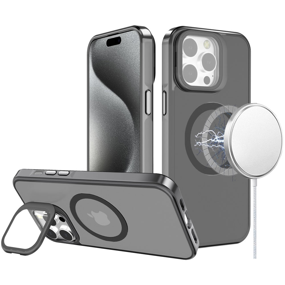 For Apple iPhone 14 /13 Tough HQ Hybrid Case with Aluminum Frame Camera Stand, Compatible with MagSafe, Translucent Matte Shockproof Case Cover