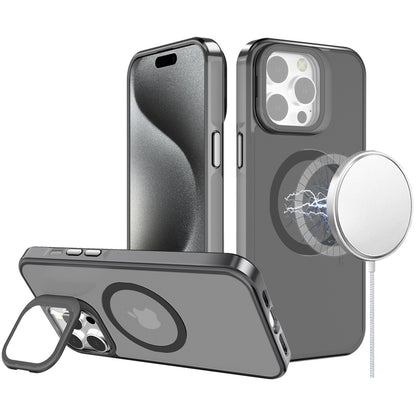 For Apple iPhone 14 /13 Tough HQ Hybrid Case with Aluminum Frame Camera Stand, Compatible with MagSafe, Translucent Matte Shockproof Case Cover
