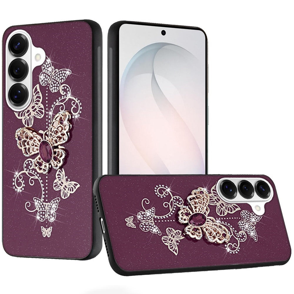 Phone Case for Samsung Galaxy S26 FE /Fan Edition Diamond Glitter 3D Butterfly Engraved Luxury Bling Hybrid Shockproof Chrome Edge Protective Durable Grip Cover Purple