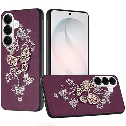 Phone Case for Samsung Galaxy S26 FE /Fan Edition Diamond Glitter 3D Butterfly Engraved Luxury Bling Hybrid Shockproof Chrome Edge Protective Durable Grip Cover Purple