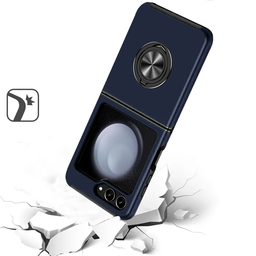 For Samsung Galaxy Z Flip 7 FE / Z Flip 6 Hybrid 360 Degree Rotatable Metal Invisible Ring Stand Holder Slim Fit Magnetic Car Mount Shockproof Case Cover Blue