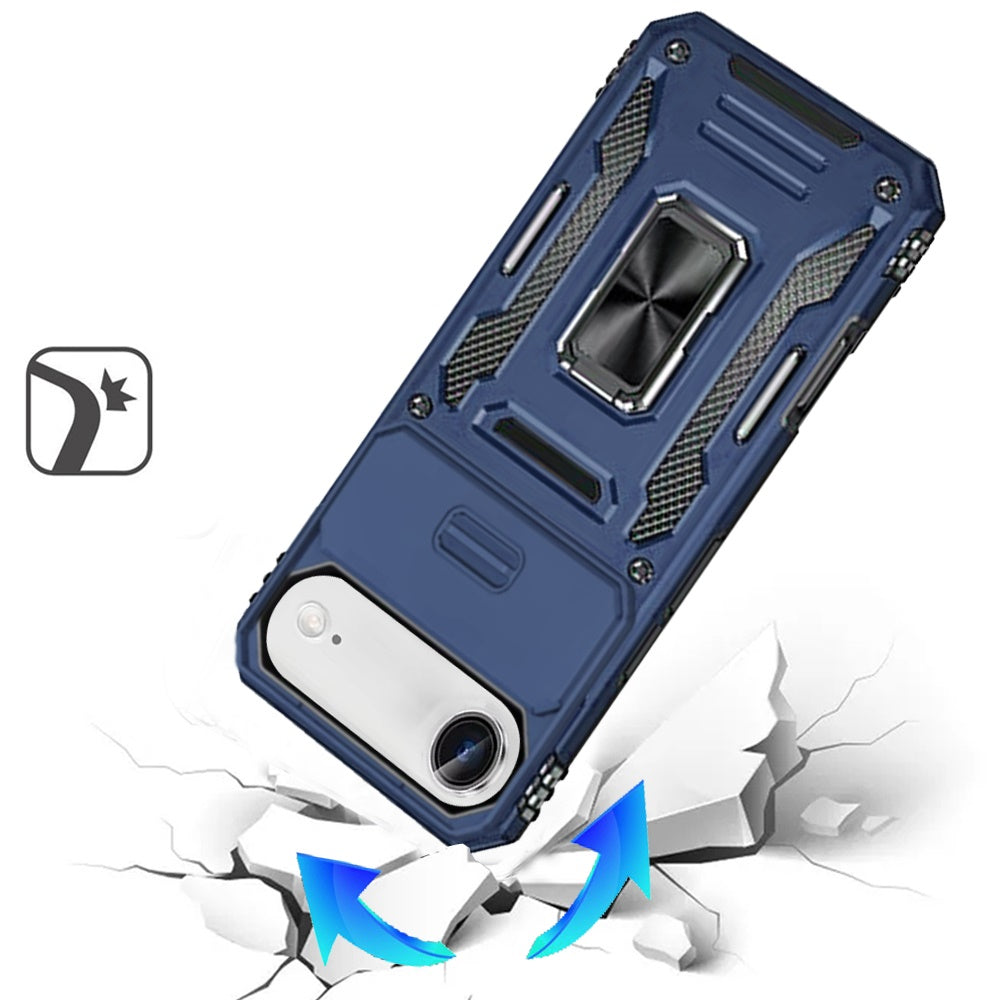 For Apple iPhone 17 Air (6.6") Tough Hybrid Case with Movable Camera Window & Metal Ring Stand Shockproof Case Cover