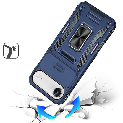 For Apple iPhone 17 Air (6.6") Tough Hybrid Case with Movable Camera Window & Metal Ring Stand Shockproof Case Cover