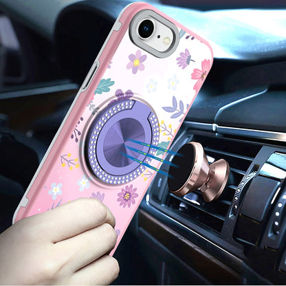For Apple iPhone 17E /16E Pattern Design Hybrid with Invisible Ring Stand & Magnetic Back, Shockproof Protective Grip Case Cover