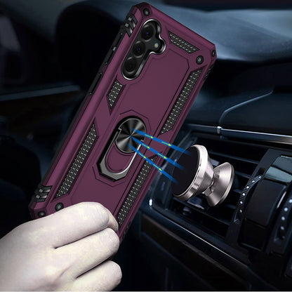 Phone Case for Samsung Galaxy A27 Rotatable Ring Stand Shockproof Hybrid Armor Anti Slip Heavy Duty Fit Magnetic Car Mount Durable Grip Cover Purple