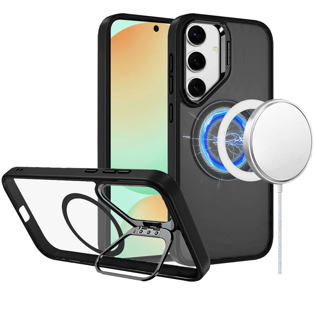 For Apple iPhone 16e (E edition) Heavy Duty Metallic Hybrid Tough TPU with Camera Ring Stand, MagSafe Compatible, Rugged Drop Protection Case Cover