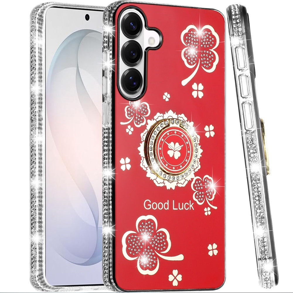 Phone Case for Samsung Galaxy S26 FE /S26 Fan Edition Glitter Diamond Ring Stand Sparkle Rhinestone Edge AntiSlip Kickstand Luxury Fashion Bumper Shockproof Cover