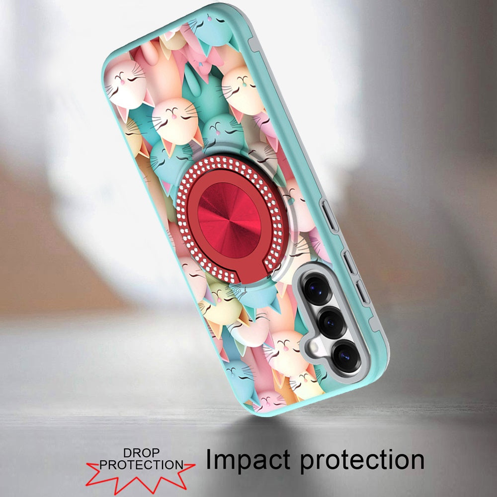 Phone Case for Samsung Galaxy S26 FE /Fan Edition Magnetic Ring Stand Matte Metal Hybrid Car Mount Friendly Shockproof Rotational Grip Diamond Design Pattern Cover