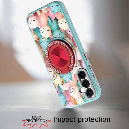 Phone Case for Samsung Galaxy S26 FE /Fan Edition Magnetic Ring Stand Matte Metal Hybrid Car Mount Friendly Shockproof Rotational Grip Diamond Design Pattern Cover