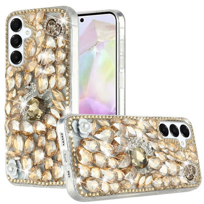 Phone Case for Samsung Galaxy A56 / A36 Luxury Full Diamond Glitter 3D Floral Ornament Hybrid Shockproof Stylish Rhinestone Designer Protective Elegant Cover Gold Swan Crown Pearl