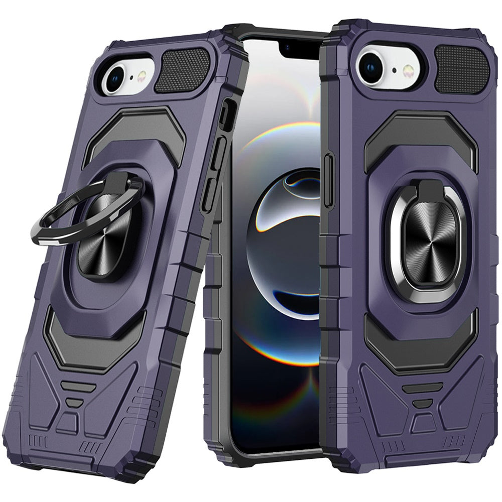 For Apple iPhone 17E /16E Hybrid Dual Layer with 360° Rotate Magnetic Ring Stand Holder Kickstand TPU Rugged PC Shockproof Case Cover