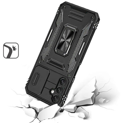 For Samsung Galaxy A15 5G Tough Hybrid Case with Movable Camera Window & Metal Ring Stand Shockproof Case Cover