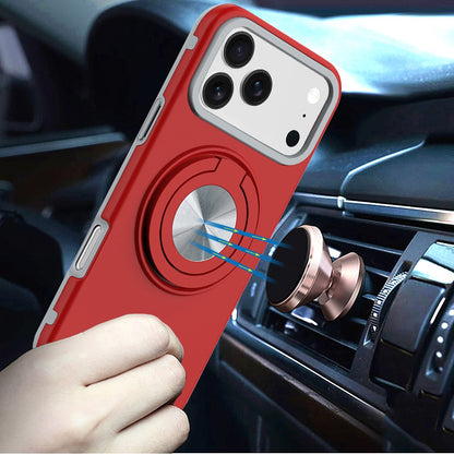 For Apple iPhone 17 Pro Metal Matte Hybrid with Invisible Rotational Ring Stand, Car Mount Friendly, Military Grade Slim Fit Sturdy Case Cover