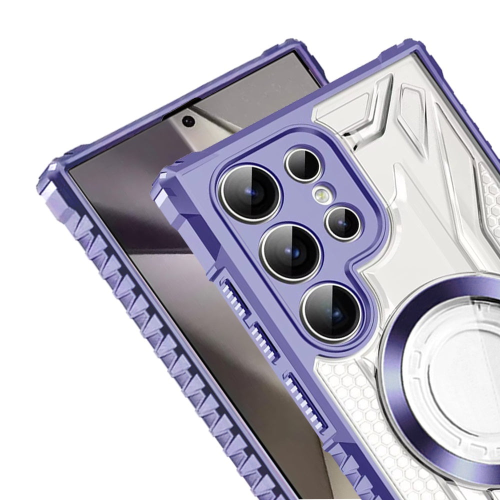 Phone Case for Samsung Galaxy S25 Ultra Clear Rugged Hybrid TPU Magnetic Back Reinforced Frame Bumper Shock Absorbing Slim Fit Cover Purple
