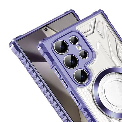 Phone Case for Samsung Galaxy S25 Ultra Clear Rugged Hybrid TPU Magnetic Back Reinforced Frame Bumper Shock Absorbing Slim Fit Cover Purple