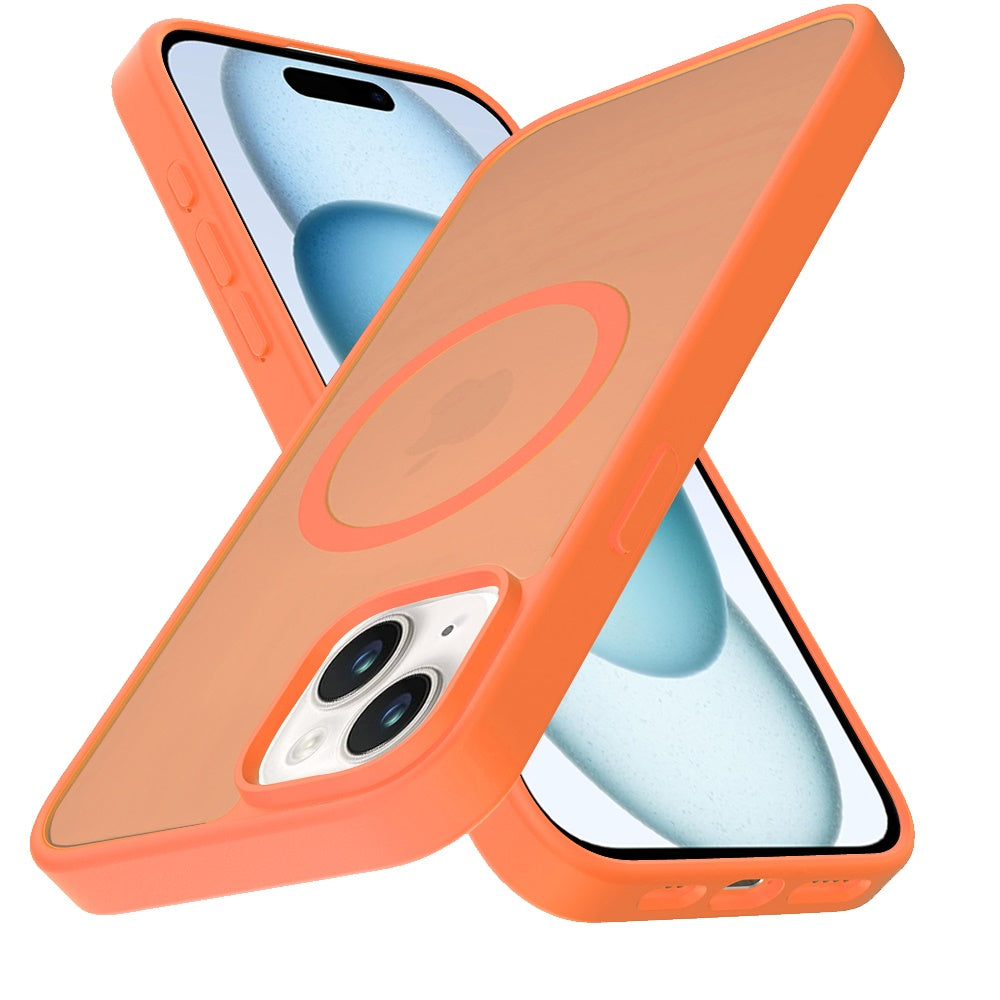 For iPhone 15 (6.1") MagSafe Compatible Case Hybrid Soft TPU Bumper Hard Translucent Matte Back Slim Shockproof Case Cover Cosmic Orange