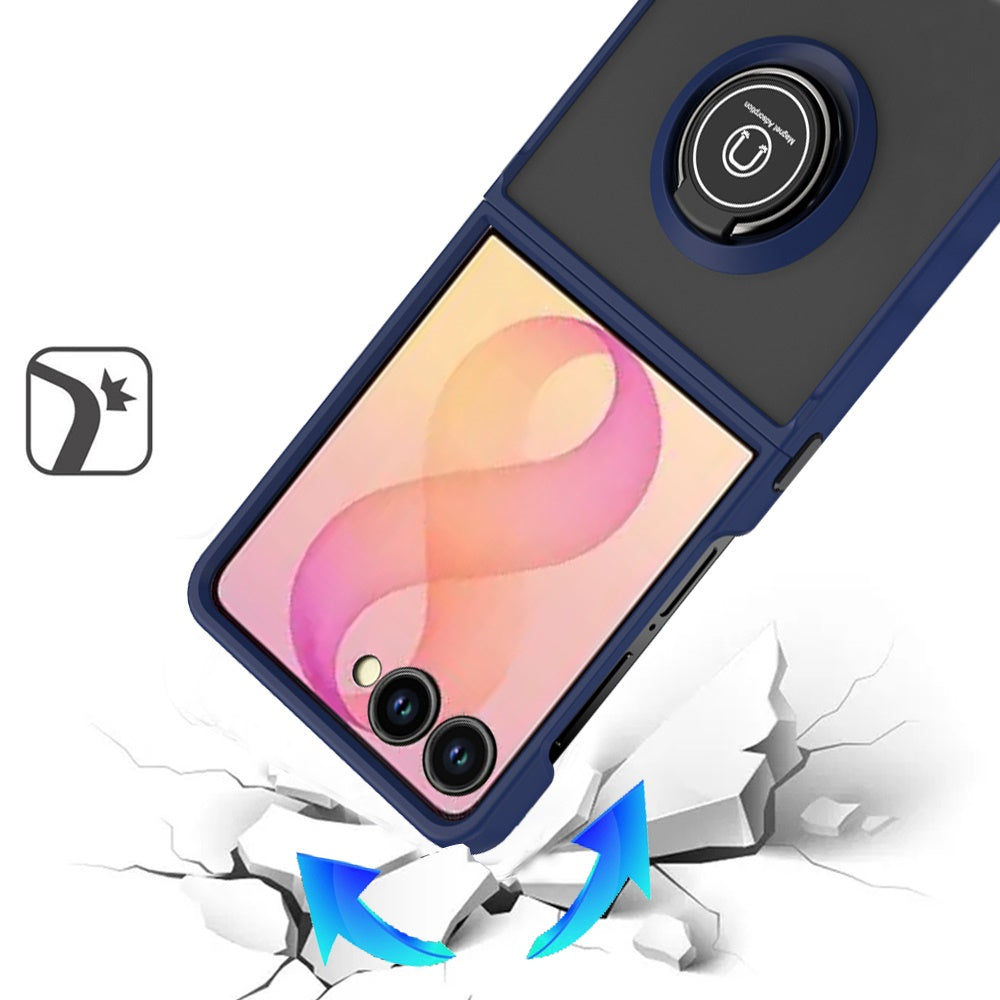 Phone Case for Samsung Galaxy Z Flip 8 Hybrid Magnetic Ring Stand TPU Hard Silicone Reinforced Bumper Shock Absorbing Matte Design Cover