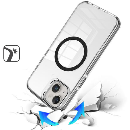 For Apple iPhone 14 /13 Built-in Camera Kick-Stand, Compatible with MagSafe, Transparent Colorful Edged Tough Hybrid TPU Case Cover Clear Black