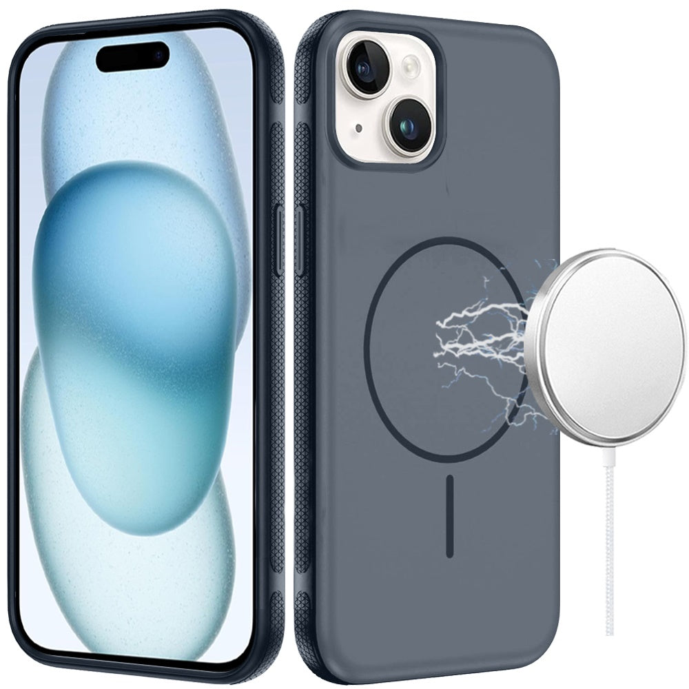 Phone Case for Apple iPhone 15 Super Magnetic Matte Hybrid Shockproof Thick Protective Durable Grip Anti Scratch Premium Edge Slim Fit Cover Navy Blue