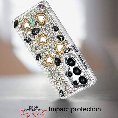 Phone Case for Samsung Galaxy S25 Ultra Luxury Crystal Heart Rhinestone Diamond Bling Shockproof Hybrid Glitter Protective Stylish Durable Grip Cover