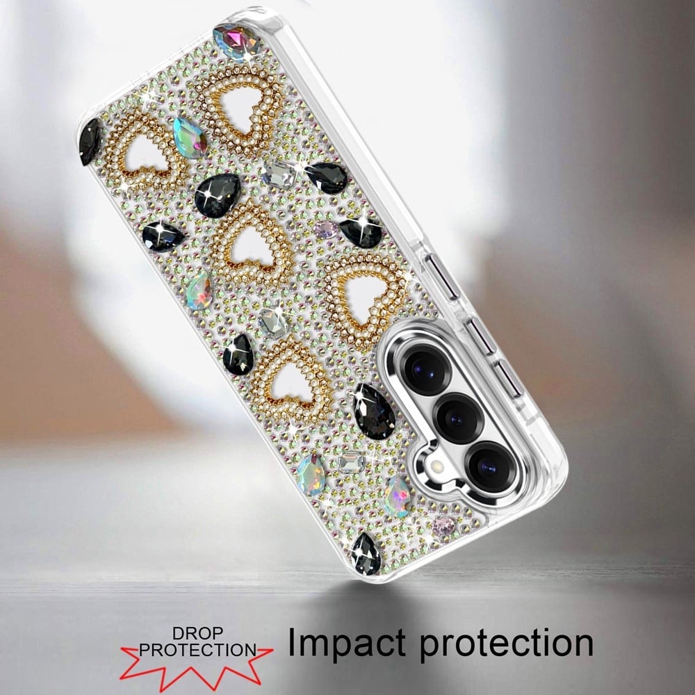 Phone Case for Samsung Galaxy S26 Luxury Crystal Heart Rhinestone Diamond Bling Shockproof Hybrid Glitter Protective Stylish Durable Grip Cover