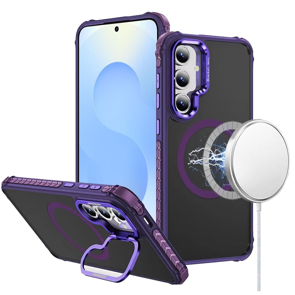 For Samsung Galaxy S23 Hybrid Metal Camera Stand Ring Sturdy, Compatible with MagSafe, Matte Hard TPU Colorful Edge Case Cover