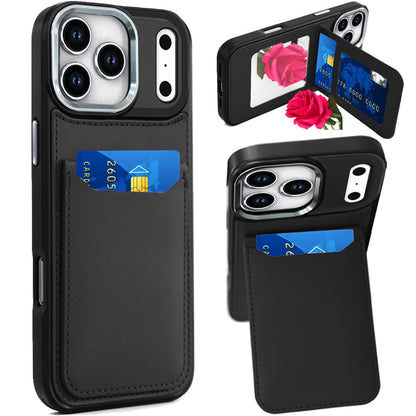 Phone Case for Apple iPhone 17 Pro Max (6.9") Credit Card Holder Mirror PU Leather Wallet Shockproof Grip Slim Protective Hybrid Magnetic Style Durable Cover Black