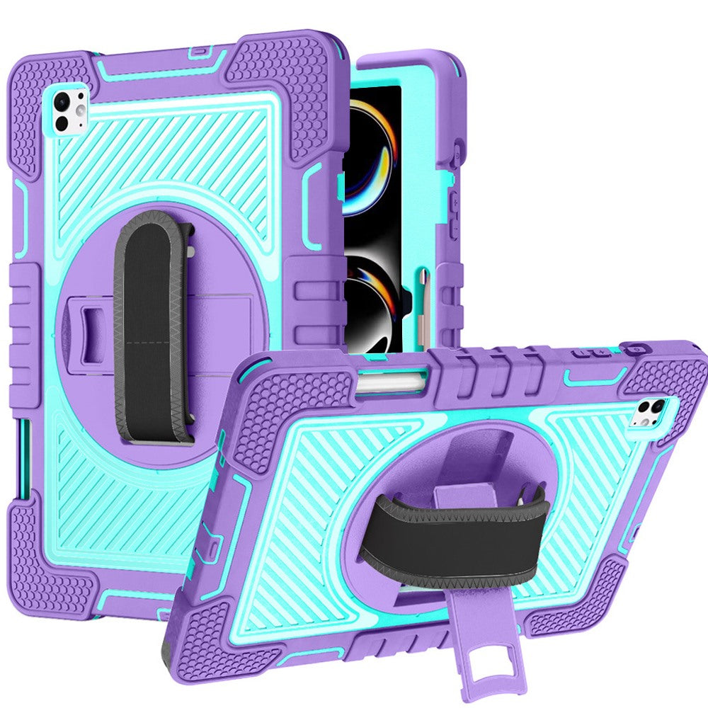 Tablet Case for Apple iPad Pro 13 inch (M5/M4) 2025/2024 iPad 13 Pro Multi Functional 3in1 Kickstand Hand Strap Shoulder Strap Pencil Holder Heavy Duty Shock Absorbing Rugged TPU Cover Purple