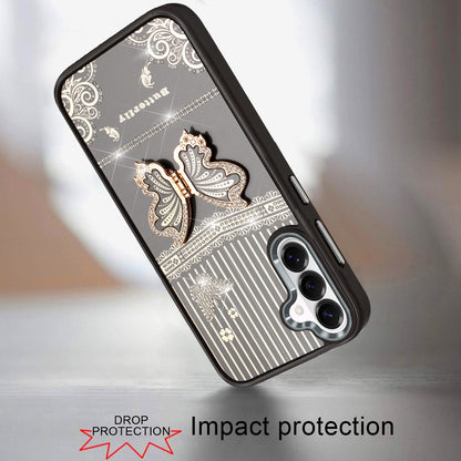 For Samsung Galaxy S26 Glitter 3D Butterfly Design Bling Metallic Edge Hybrid Stand Drop Protection TPU Shockproof Case Cover