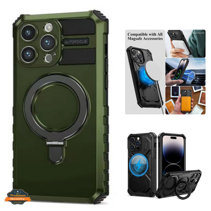 For Apple iPhone 16 Pro Max (6.9") Hybrid Bumper Invisible Stand Compatible with Magsafe 360° Ring Kickstand Shockproof Case Cover