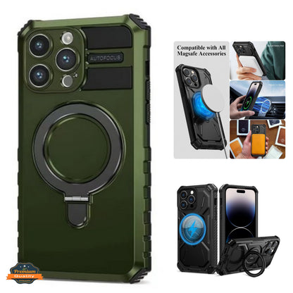 For Apple iPhone 15 Pro (6.1") Hybrid Bumper Invisible Stand Compatible with Magsafe 360° Ring Kickstand Shockproof  Phone Case Cover