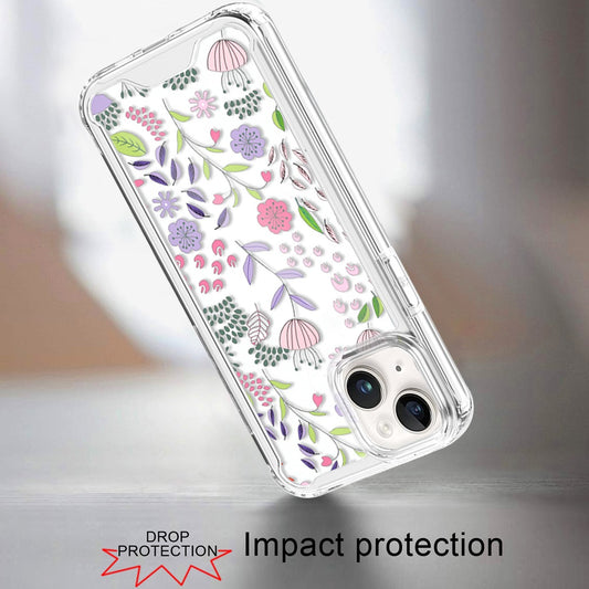 Phone Case for Apple iPhone 15 Beautiful Fashion Design TPU Shockproof Hybrid Rubber PC Slim Lightweight Protective Stylish Pattern Cover Purple and Green Wildflowers