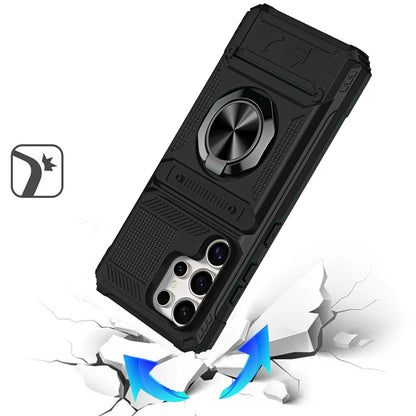 For Apple iPhone 17E /16E 2X Card Slot Metal Ring Stand Hybrid Shockproof Heavy Duty Drop Protection Multi Functional Design Case Cover