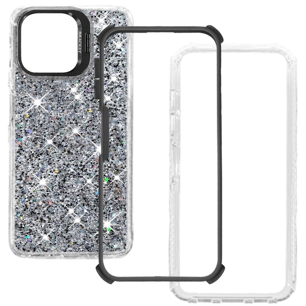 Phone Case for Motorola Moto G Play 5G 2026 Luxury Bling Scattered Glitter Hybrid Dual Layers with Integrated Camera Stand and Sparkle Finish Design Cover