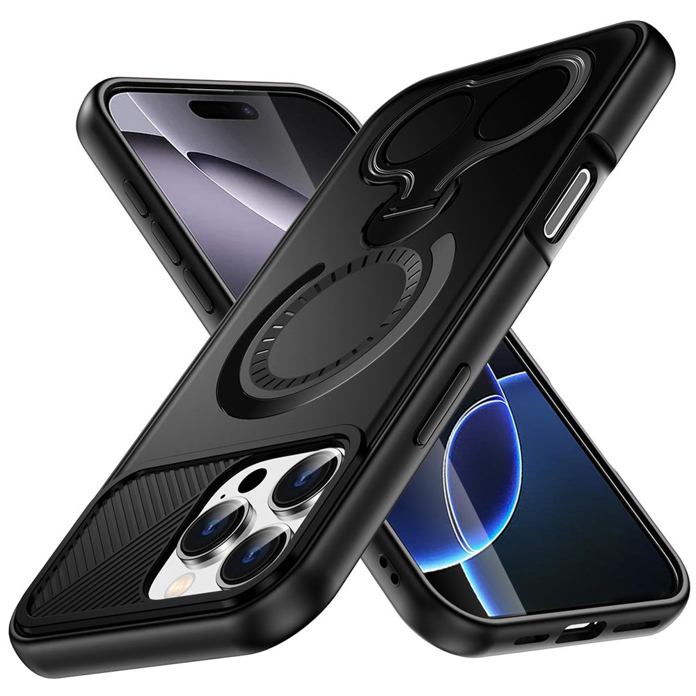 For iPhone 16 Pro Max (6.9") Hybrid with Invisible 2 Hole Ring Stand Magnetic back Car Mount Friendly Protector Protector