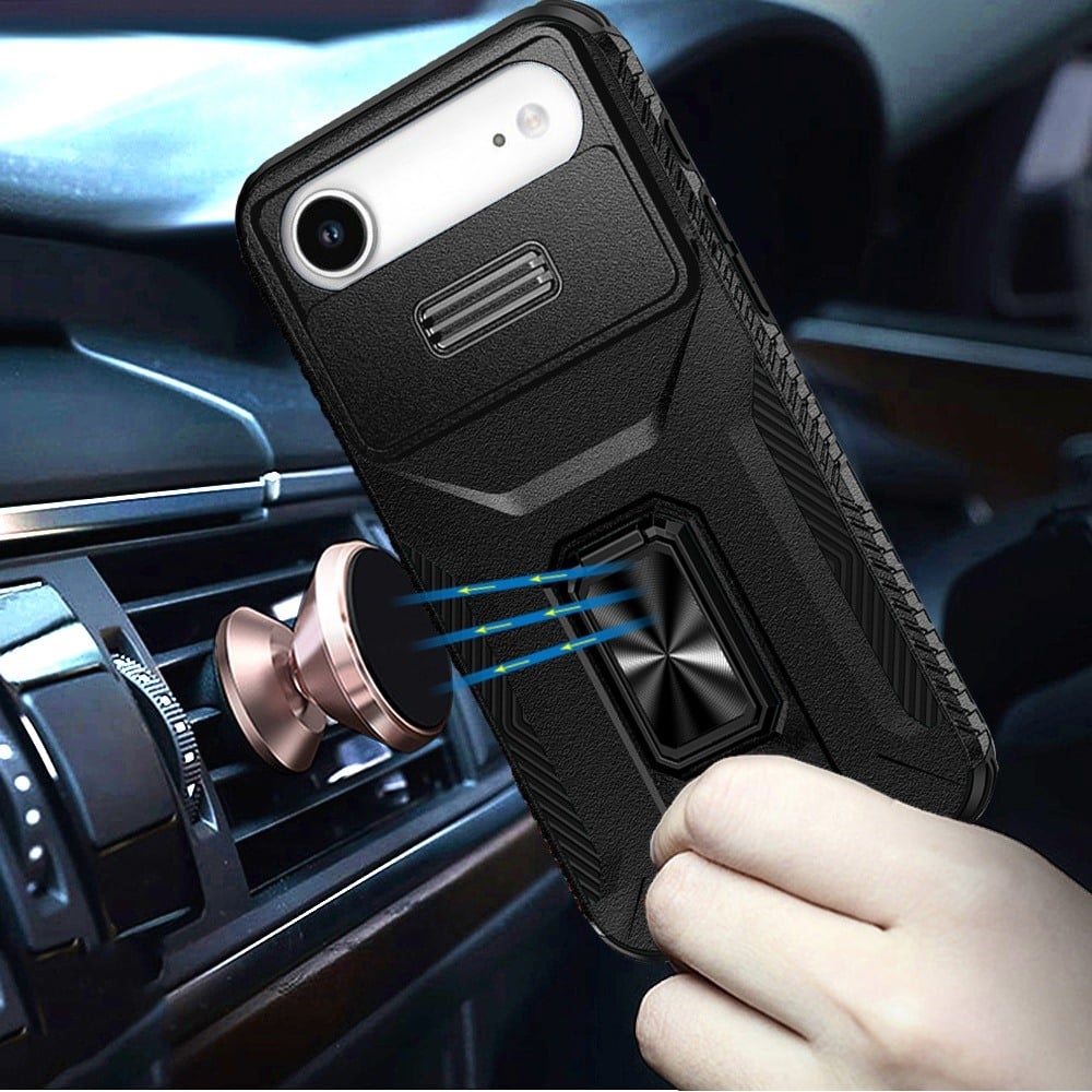For Apple iPhone 17 Air (6.6") Case, Camera Cover with Magnetic Rotation Ring Stand, Military Grade Hybrid Hard TPU Shockproof Case Cover