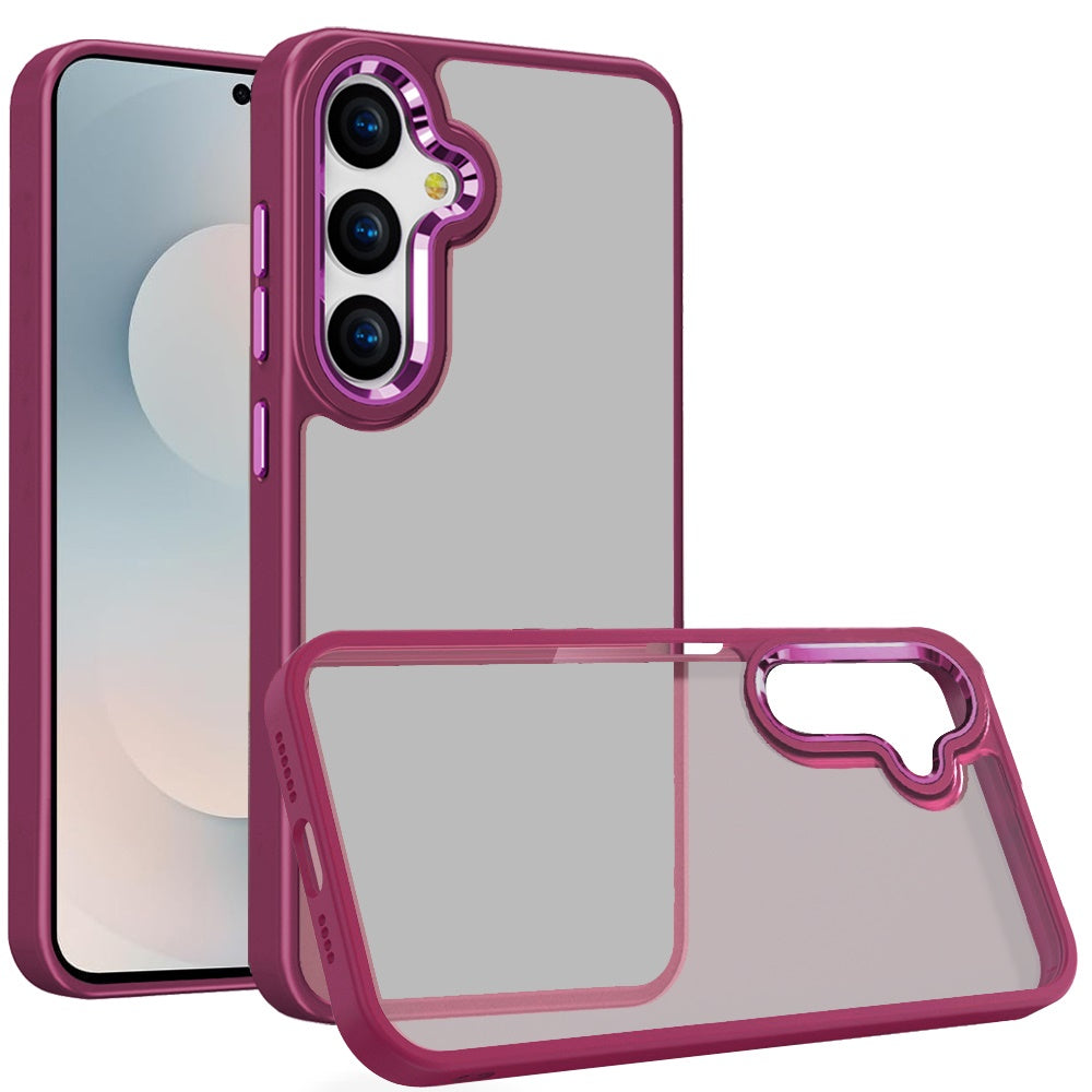 For Samsung Galaxy S26 Slim Fit Hybrid Transparent Thick Acrylic with Metal Buttons Frame Protective Hard PC + TPU Shockproof Case Cover