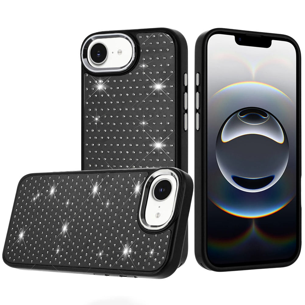 For Apple iPhone 17E /16E Bling Diamond Metallic, Full Sparkle Chrome Edged Hybrid Protective Shockproof Case Cover