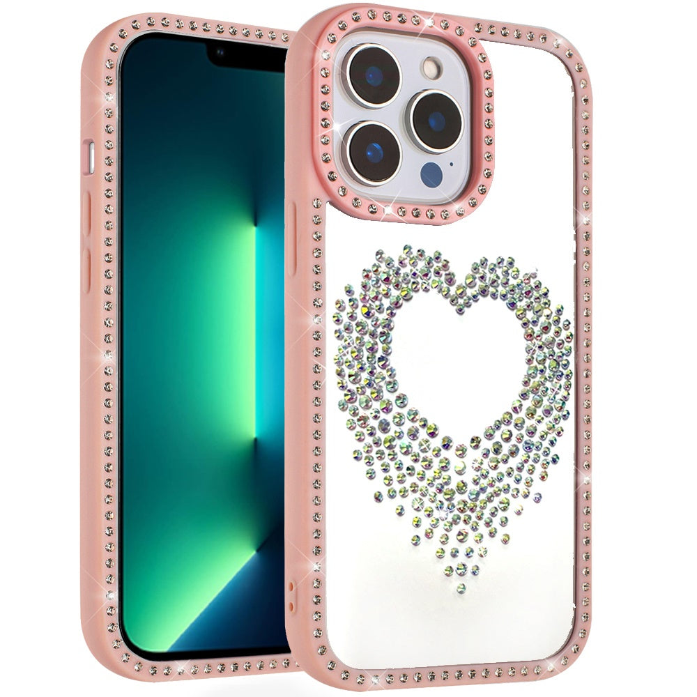 For Apple iPhone 13 Pro Max Angel Hearts Glitter Shimmer Diamond Edge Hybrid Drop Protection Shockproof Design Case Cover Beige