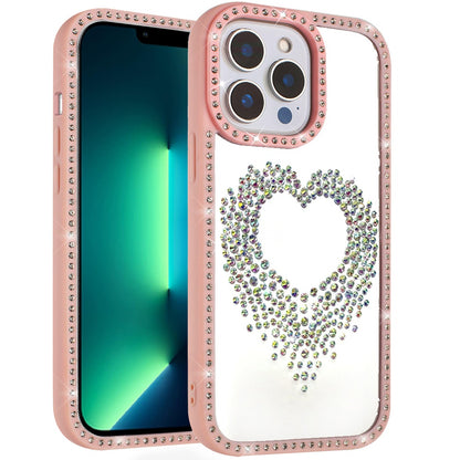 For Apple iPhone 13 Pro Max Angel Hearts Glitter Shimmer Diamond Edge Hybrid Drop Protection Shockproof Design Case Cover Beige