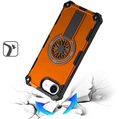 For Apple iPhone 17E /16E Texture Design Invisible Kickstand Case, MagSafe Compatible Hybrid Shockproof Cover, Car Mount Friendly Case Cover Cosmic Orange