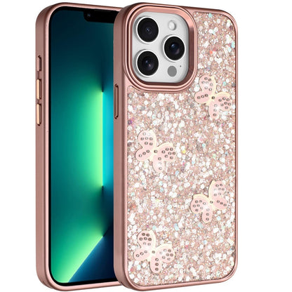 Phone Case for Apple iPhone 13 Pro Max Cute Butterfly Diamond Glitter Metallic Hybrid Shockproof Shimmer Grip Stylish Protective Luxury Designer Cover Gold
